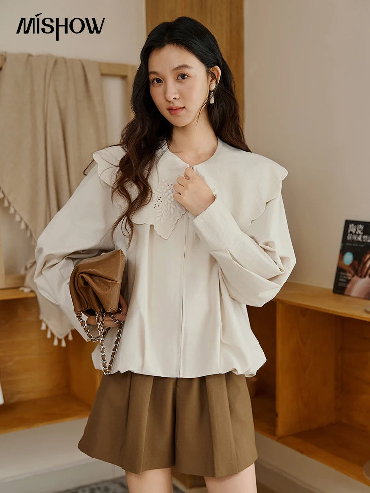 MISHOW Wheat Sprout Embroidery Coat Doll Collar Hem Folded Zipper MXE45W0860