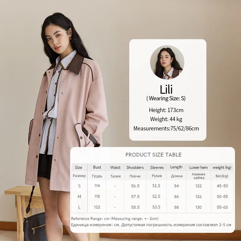 MISHOW Pink Mid-Length Jacket Turn-Down Collar Button Spliced MXE45W0845