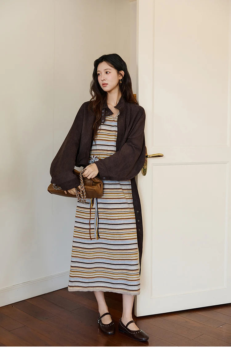 Mishow Striped V-Neck Tied Waist Long Dress MXE46L2521