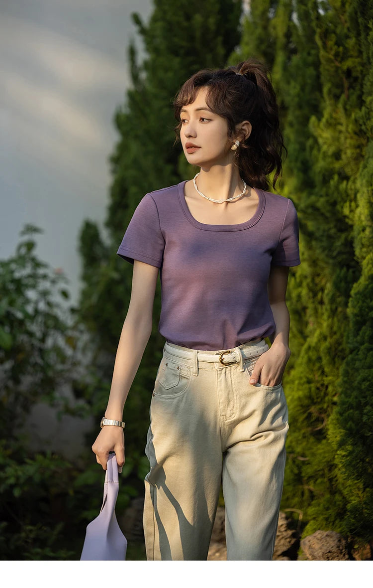 Mishow Solid Square Neck Cotton Tee MXC12T0641