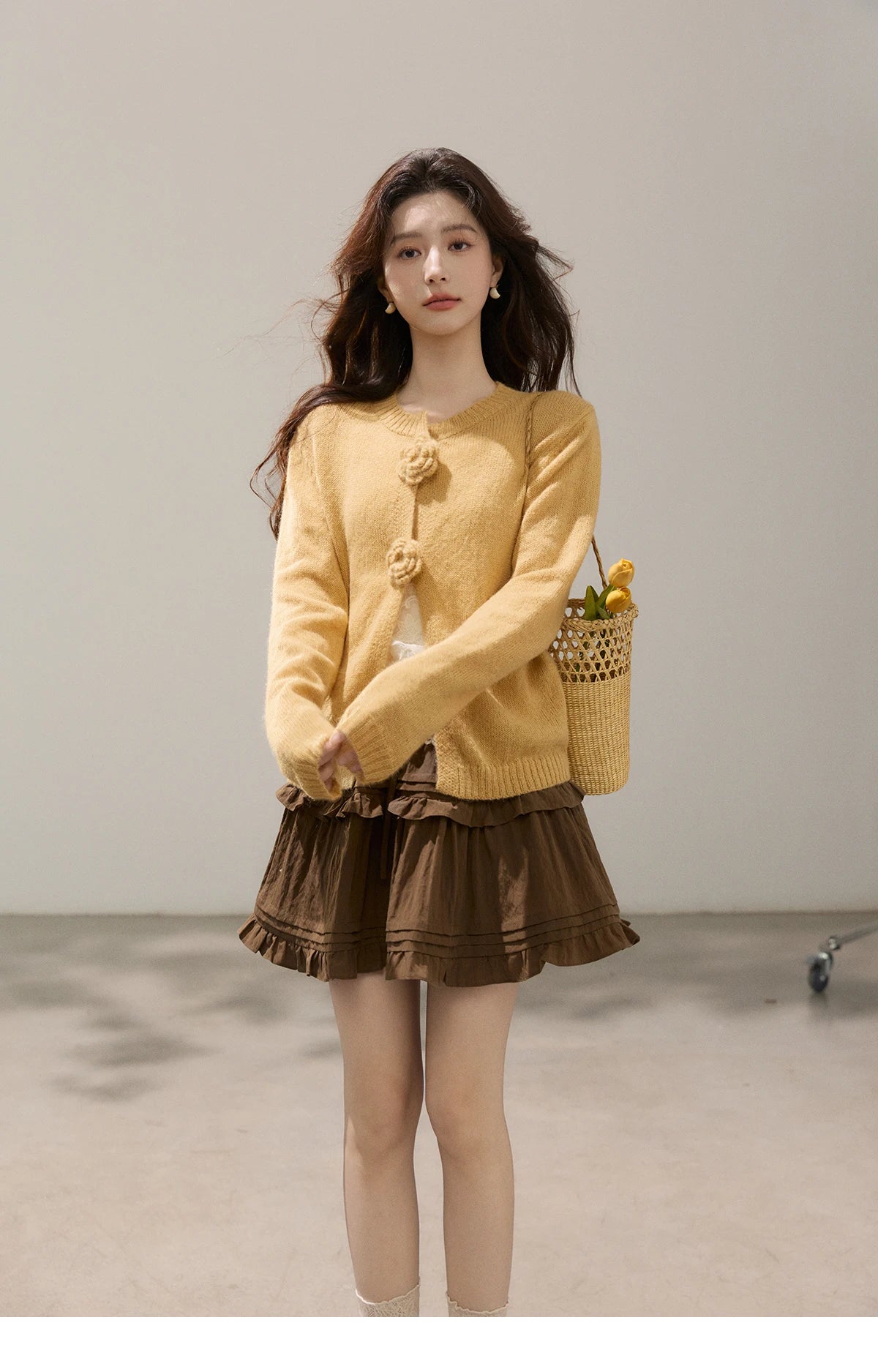 Mishow Flower Decor Mohair Fork Knit Cardigan MXF15Z3051