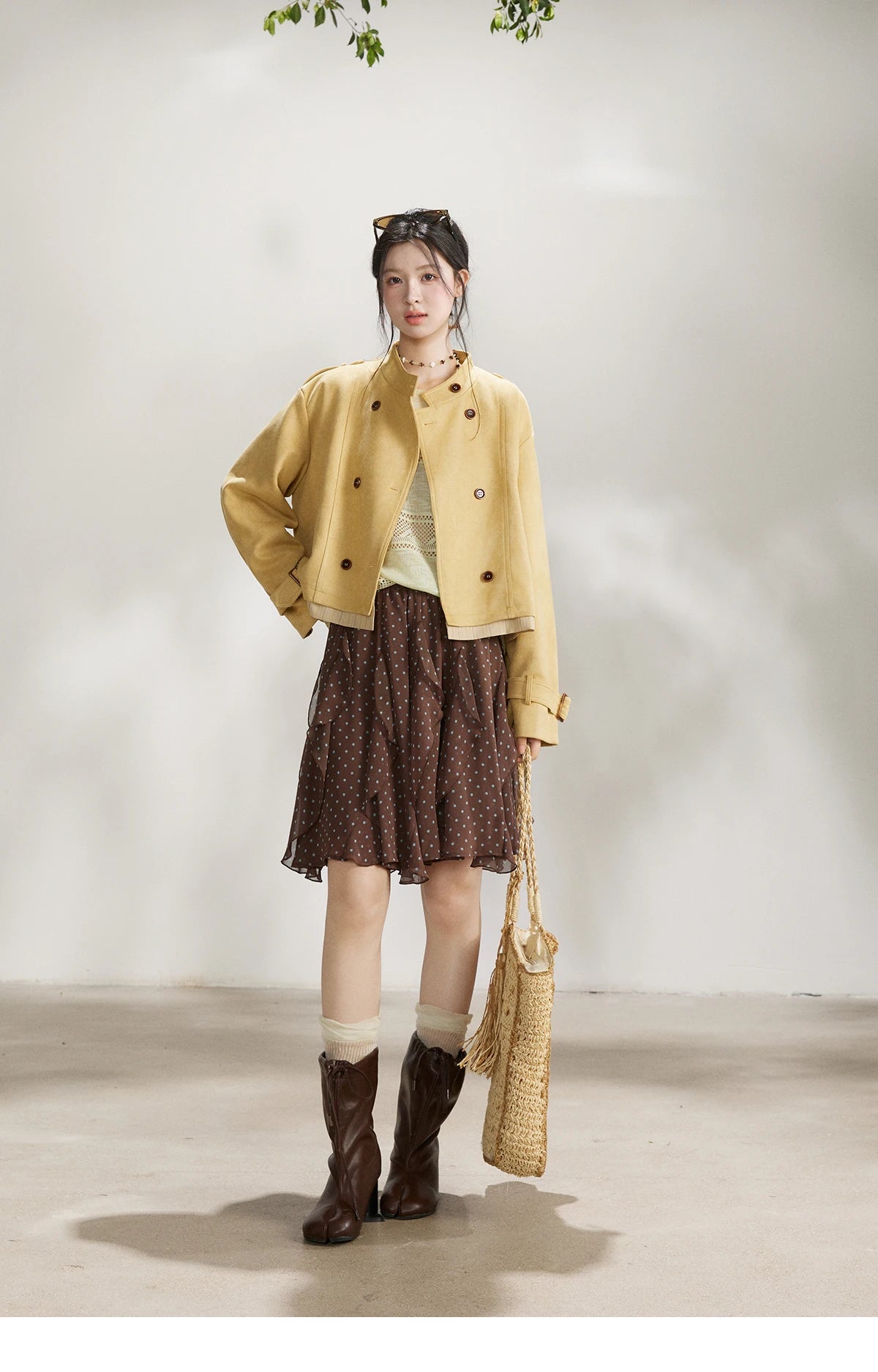 Mishow Yellow Double-Breasted Stand Collar Trench MXF11W1026