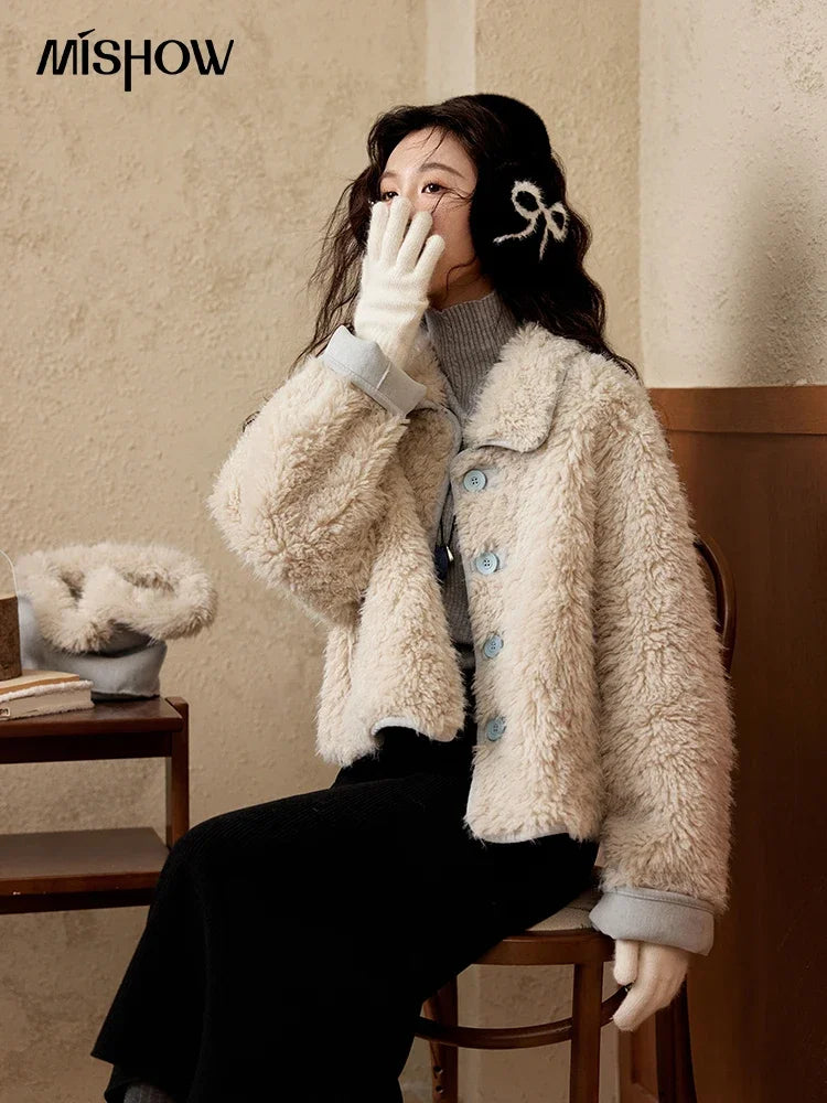 Mishow Suede Plush Lamb Wool Spliced Jacket MXD59W0753