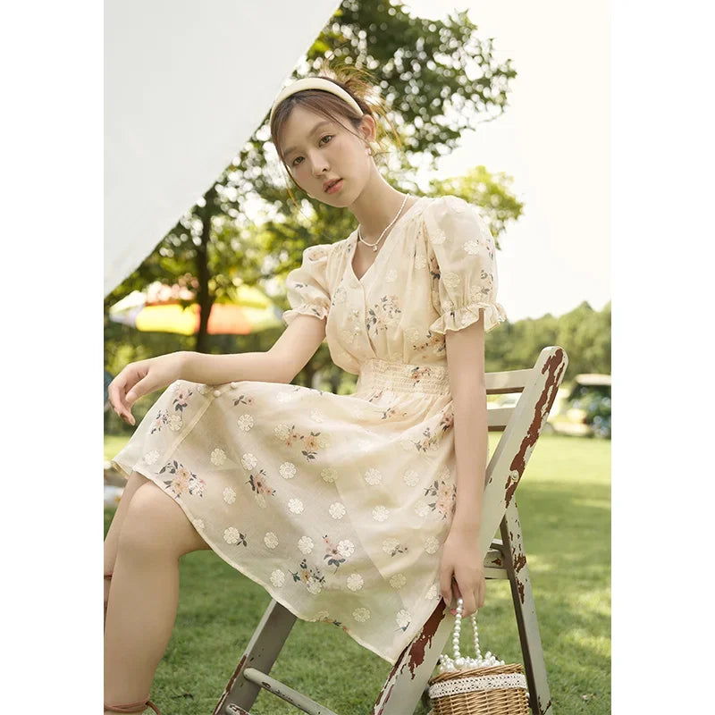 Mishow French Floral Embroidered Petal Sleeve Dress MXC38L1424