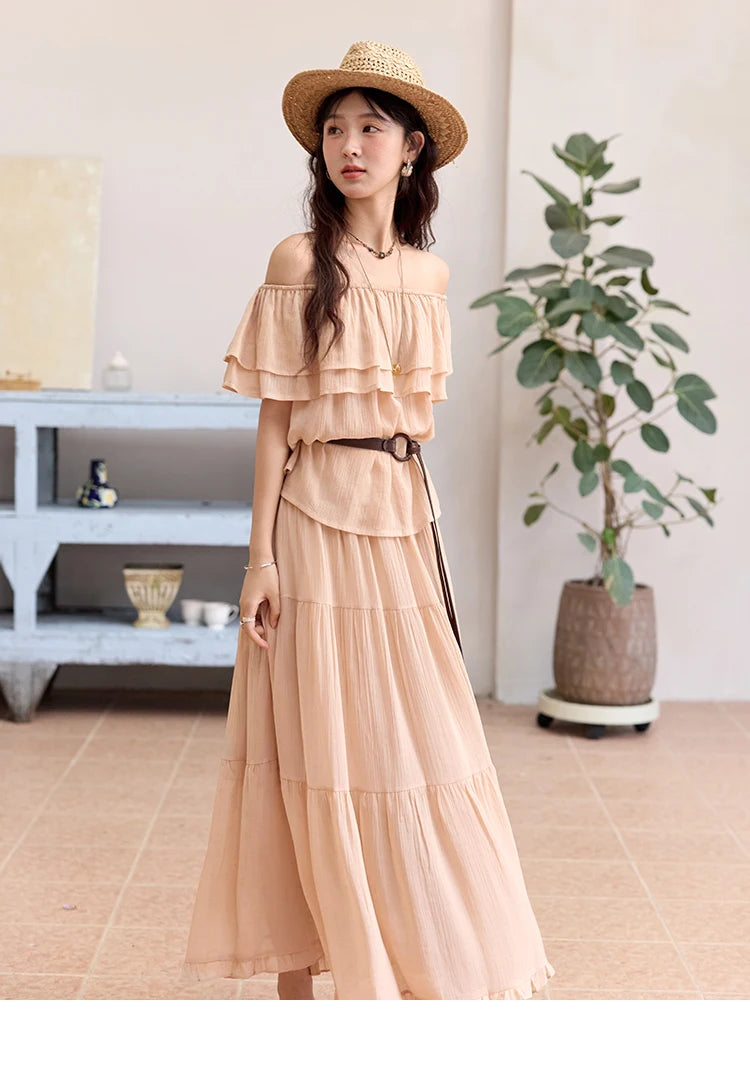 Mishow Lotus Leaf Edge Off Shoulder Top & Elastic Skirt Set MXE36T0637