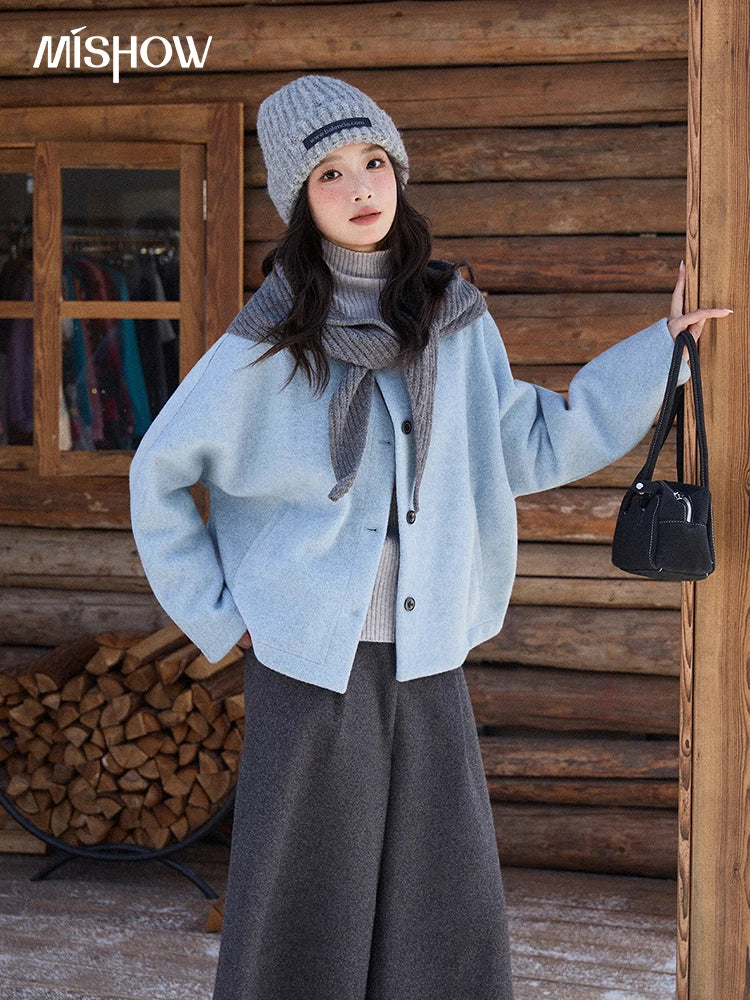 Mishow Blue Wool Coat with Shawl MXE87W0943