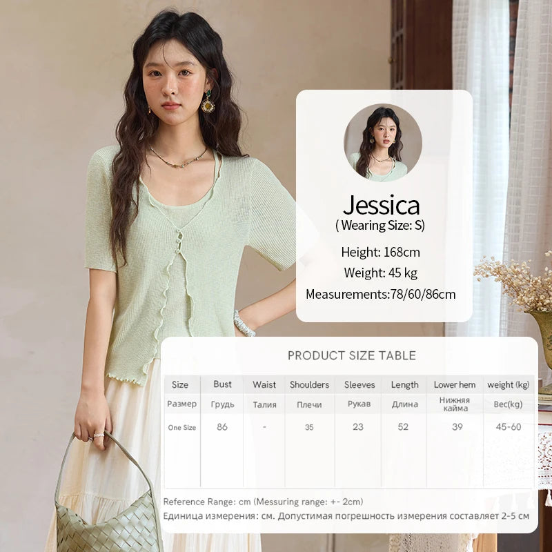 Mishow Mint Green Fake Two-Piece Short Sleeve Cardigan MXE36Z1286