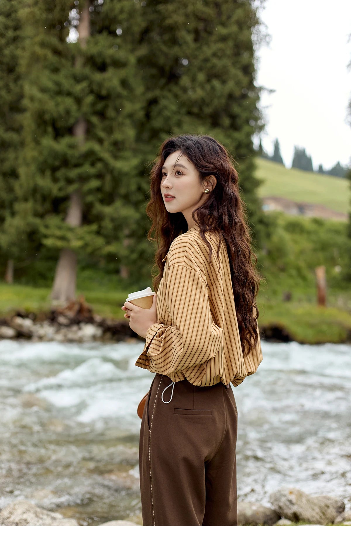 MISHOW Loose Lapel Stripe Fake Two Piece Shirt Asymmetric Pocket MXD43C0303