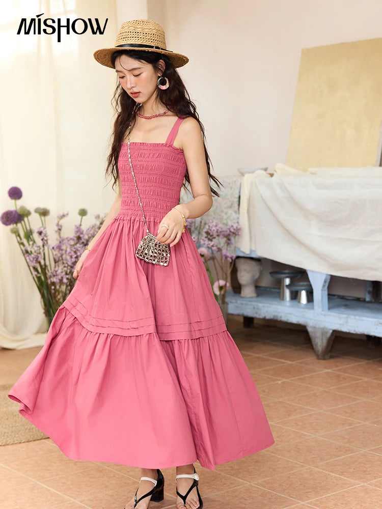 Mishow Square Collar Pocket High Waist Dress MXE36L2319