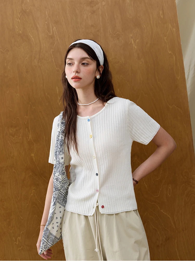 Mishow Short Sleeve Round Neck Summer Cardigan MXE34Z1268