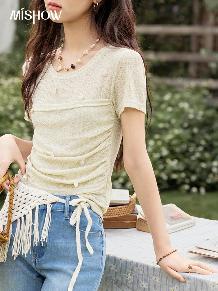 Mishow Solid Knit Fold Detail Office Tee MXE32Z1232