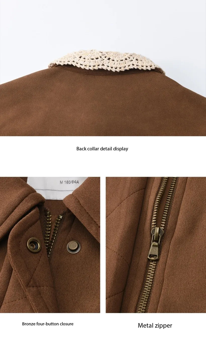 MISHOW Brown Jacket Detachable Lace Collar Drawstring Hem MXE45W0846