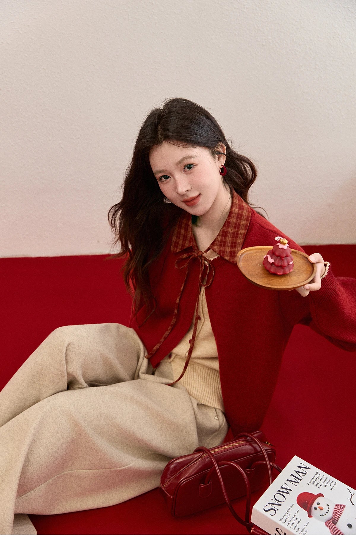 Mishow Color Block Fake Two-Piece Removable Collar Cardigan MXE93Z2816
