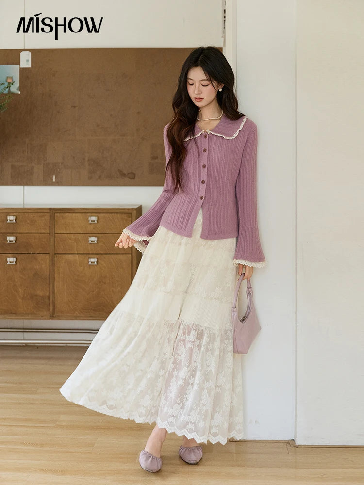 Mishow Lilac Peter Pan Collar Flare Sleeve Cardigan MXF11Z2994