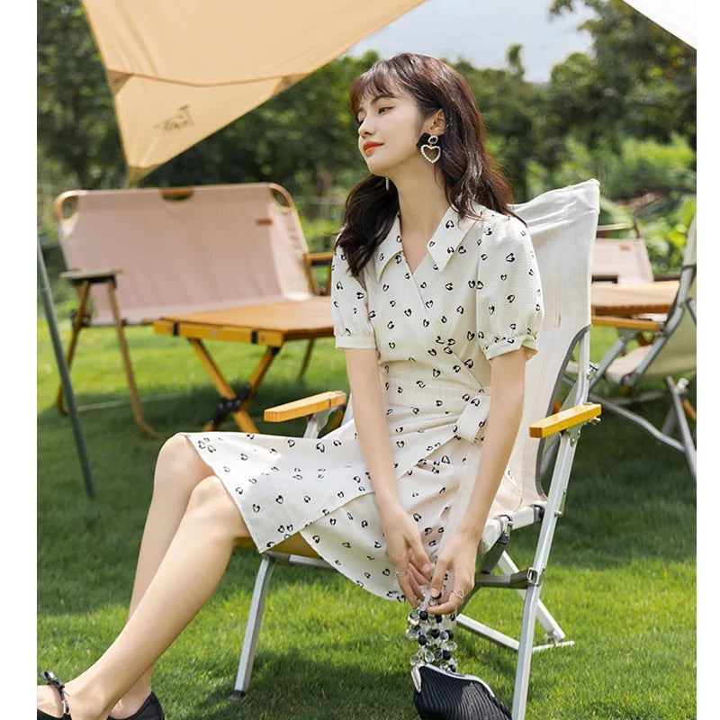 Mishow Red Chiffon V-Neck Floral Midi Dress MXA29L0356