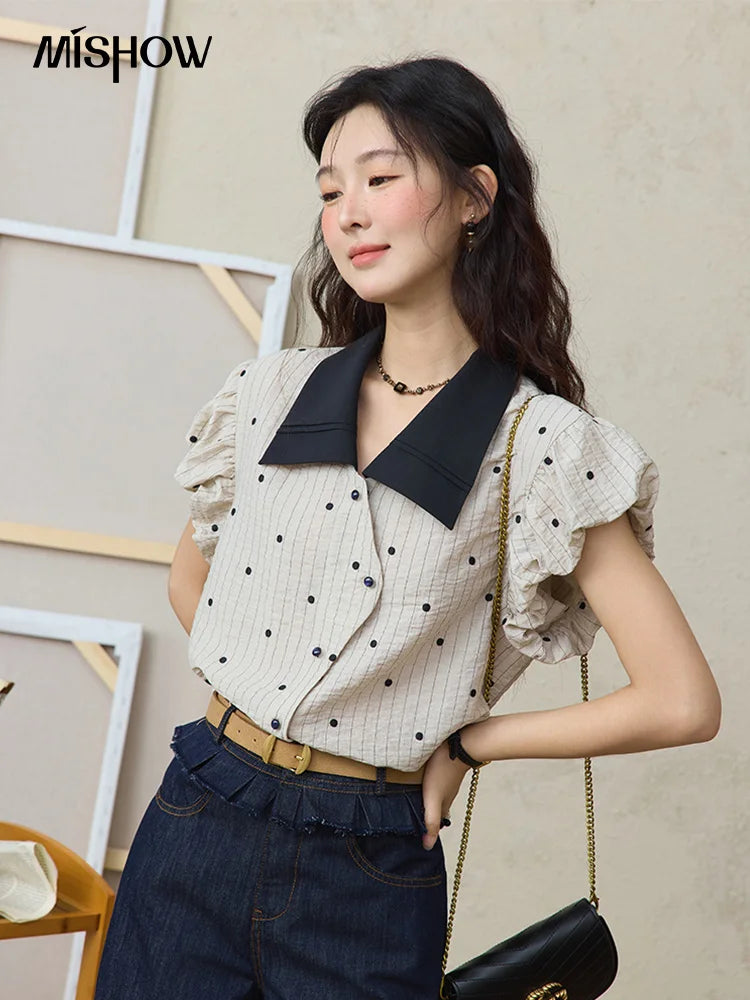 MISHOW Polka Dot Blouse Butterfly Sleeve MXE31C0776