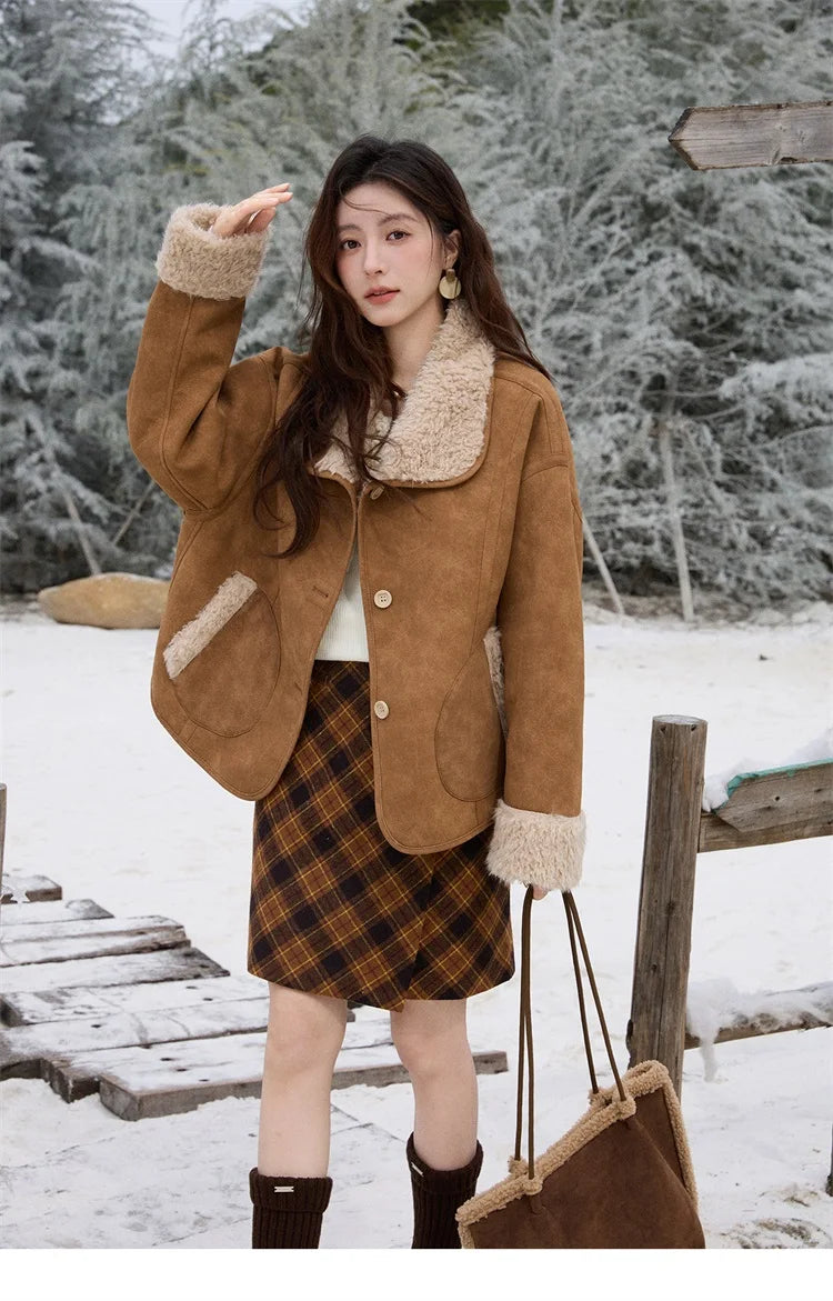 MISHOW Double Sided Lamb Wool Coat Lapel Pockets MXE91W1015