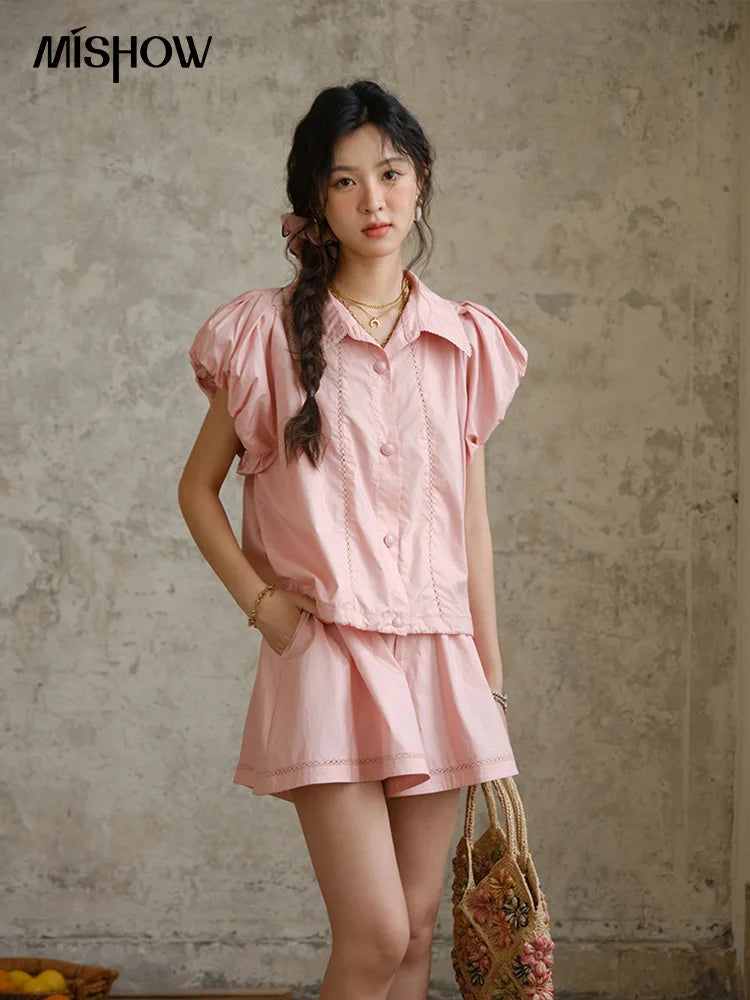 Mishow Loose Button Shirt & Casual Shorts Set MXE34T0591