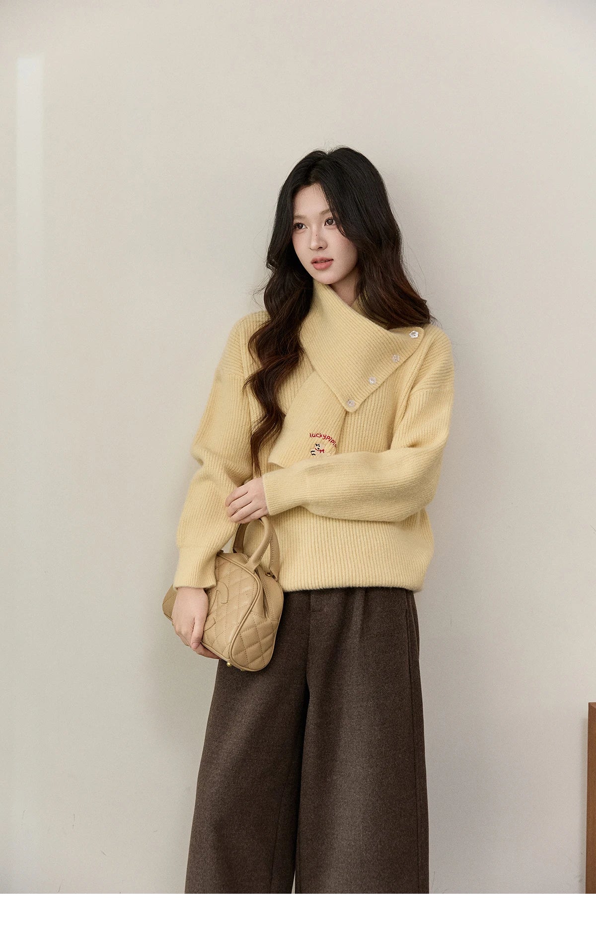 Mishow Yellow Sweater with Detachable Scarf MXE93Z2953