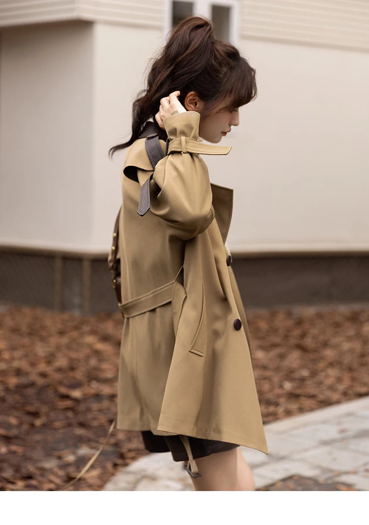 Mishow Polo Collar Patchwork Long Trench Coat MXB33W0399