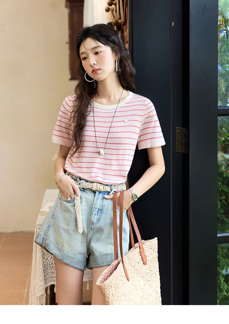 Mishow Retro Light Blue Washed Wide Leg Denim Shorts MXE35K0944