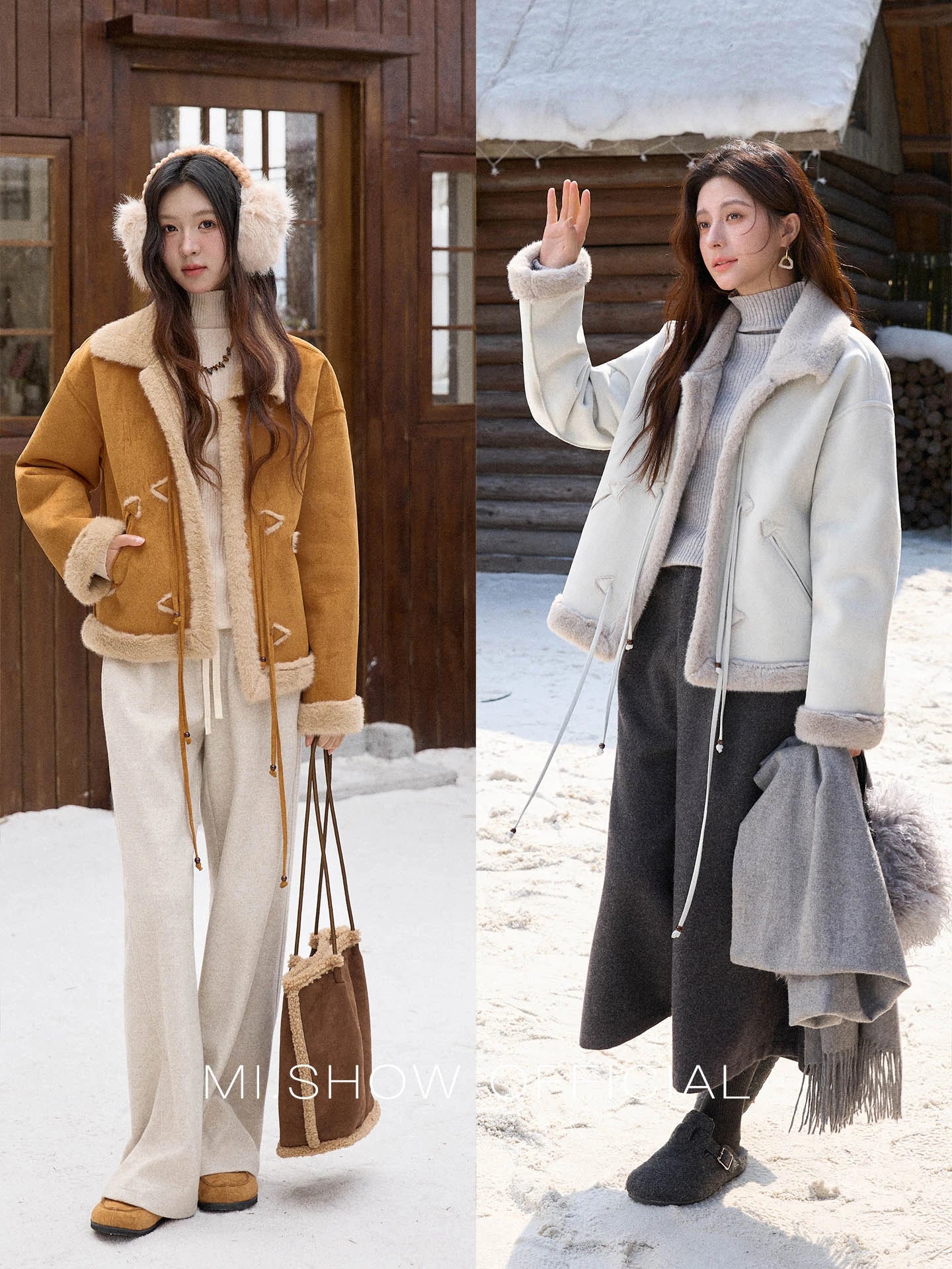 Mishow Suede Imitation Mink Fur Lace-Up Coat MXE90W0921
