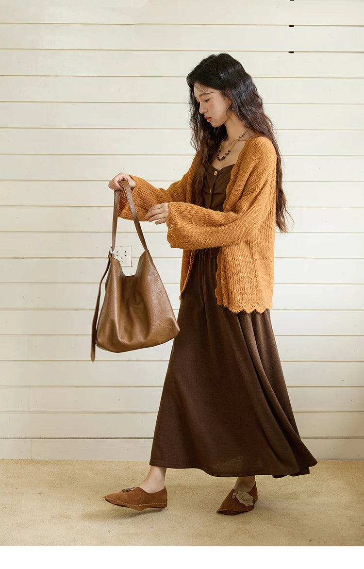 Mishow Pumpkin Wavy Edge Dropped Sleeve Cardigan MXE46Z2505
