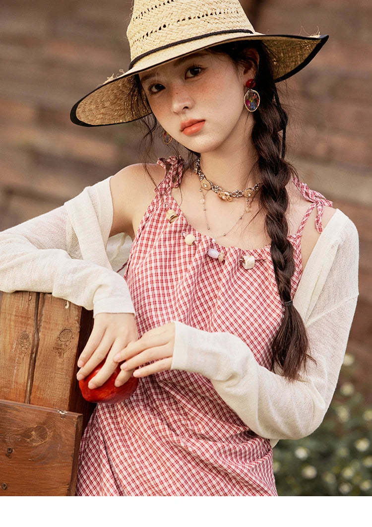 Mishow Red Plaid Sleeveless Elastic Waist Dress MXE32L2198