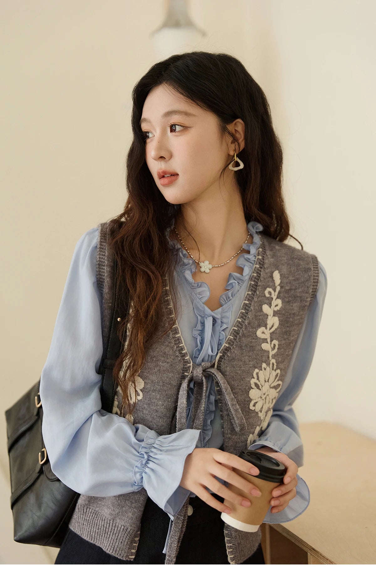 Mishow Embroidered V-Neck Tie Vest MXE45Z1397