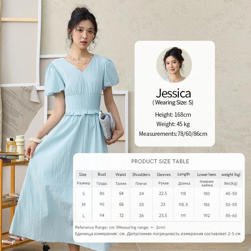 Mishow French Puff Sleeve V-Neck Cotton Dress MXE34L2288