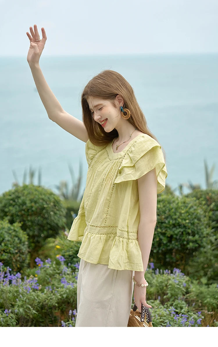 MISHOW Lace Flying Sleeve Blouse Square Neck MXD30X1574