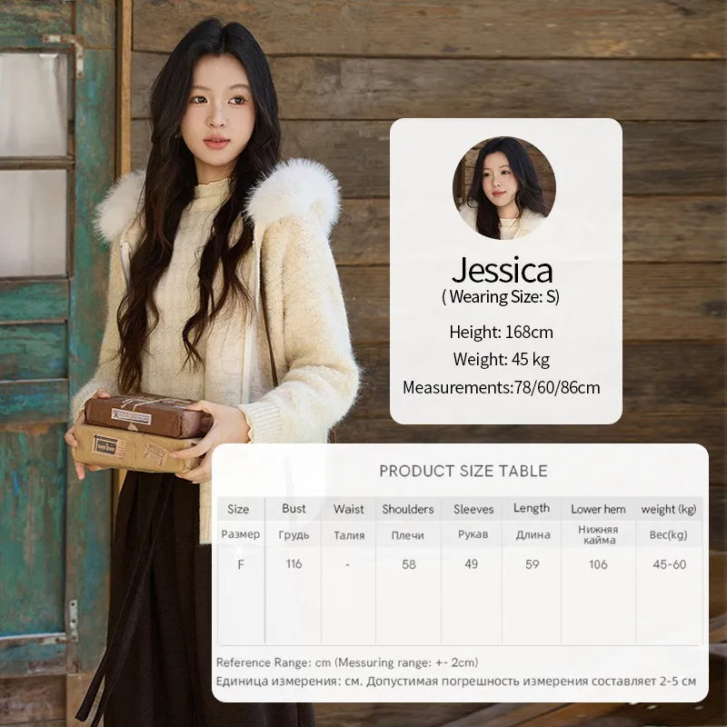 Mishow Beige Fur Hood Zipper Cardigan MXE94Z2963