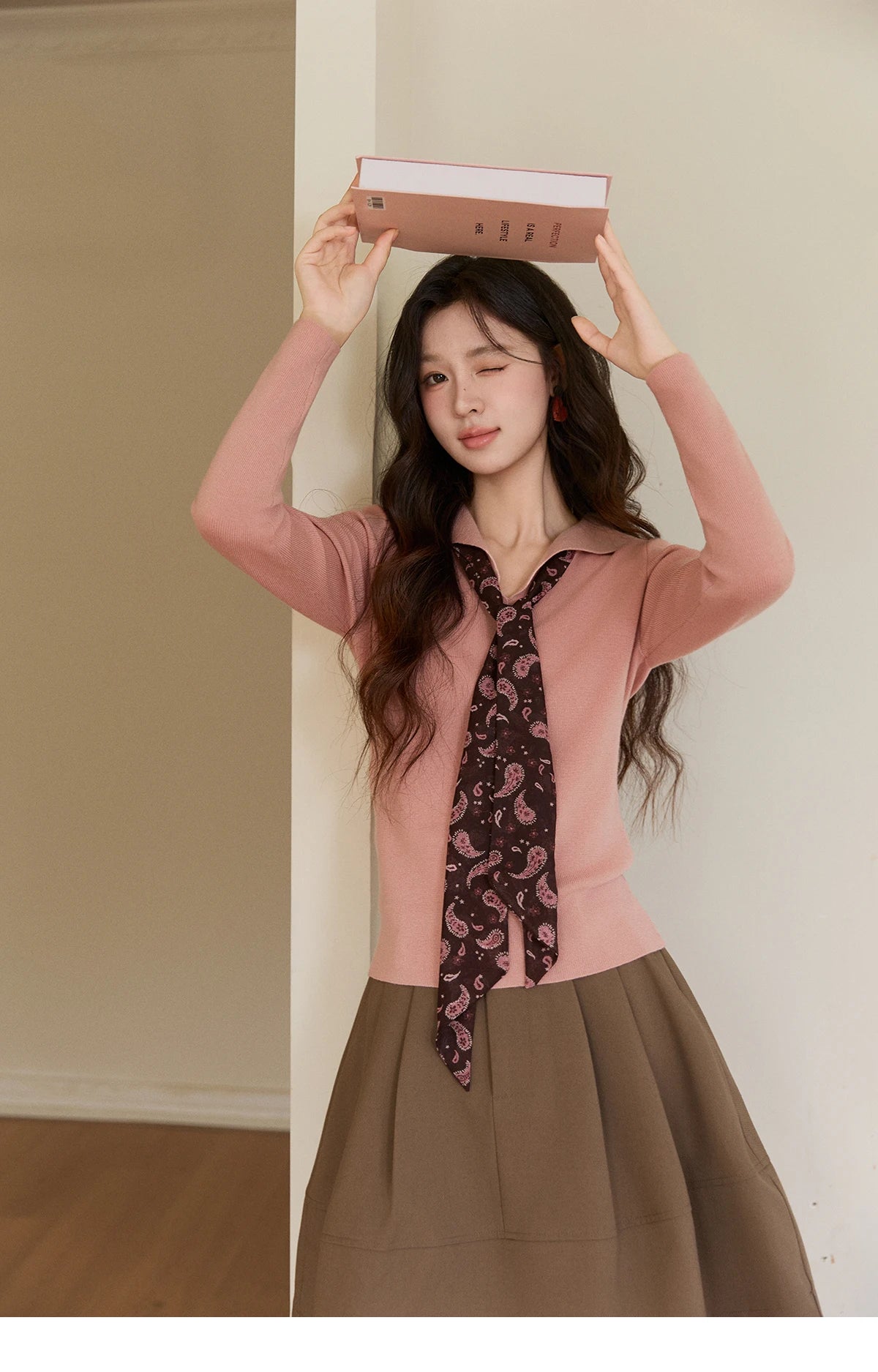 Mishow Pink Polo Neck Detachable Scarf Sweater MXF108Z1032