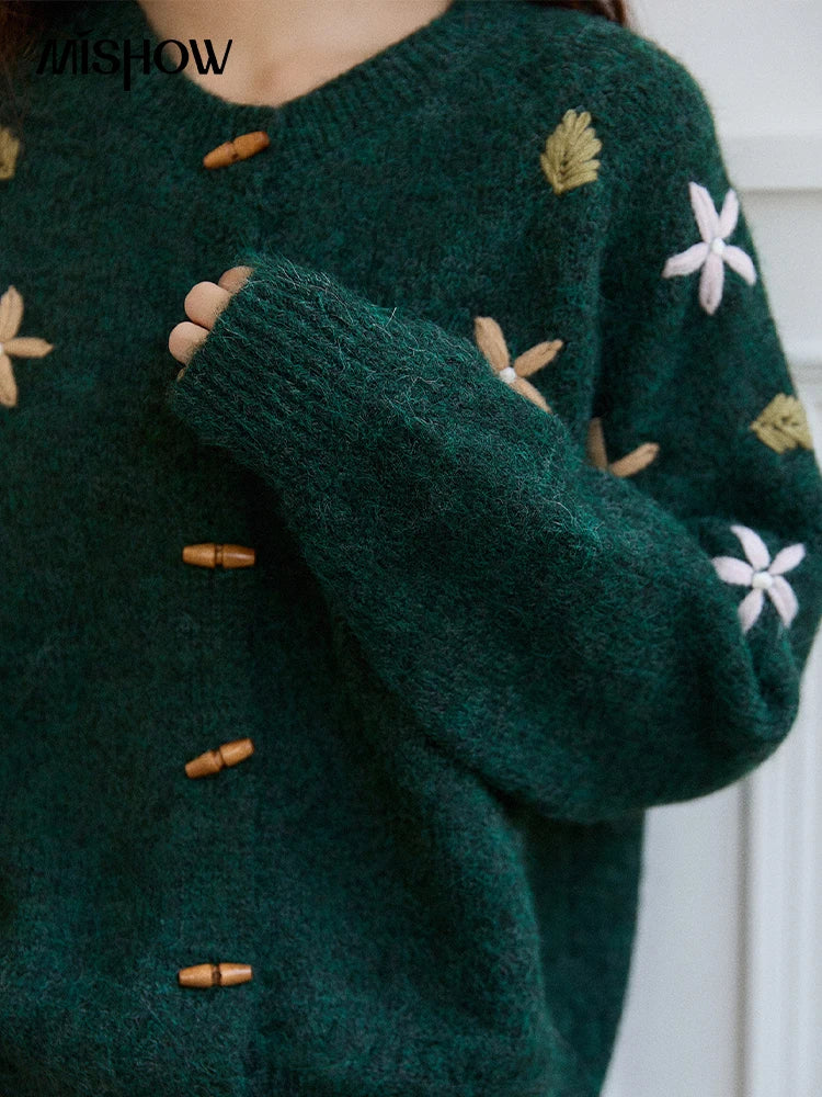 Mishow Green Retro Flower Embroidery Cardigan MXE86Z2729
