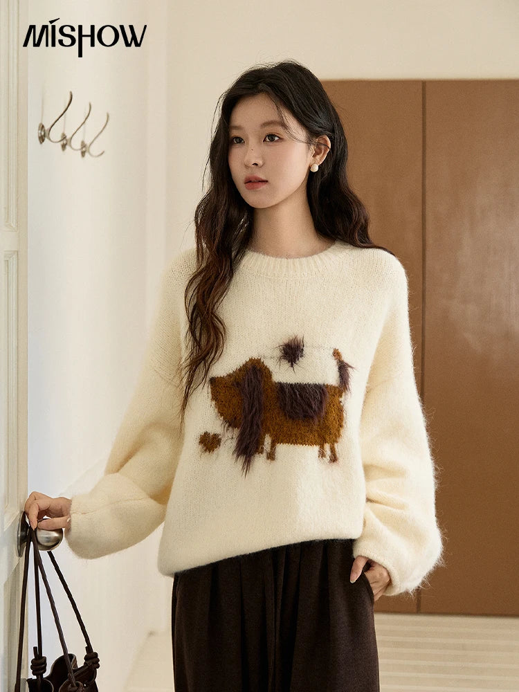 Mishow Dog Pattern Jacquard Crew Neck Sweater MXE94Z2988