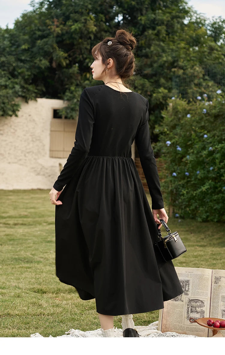 Mishow Black Knitted Smocked V-Neck Dress MXC59L1640