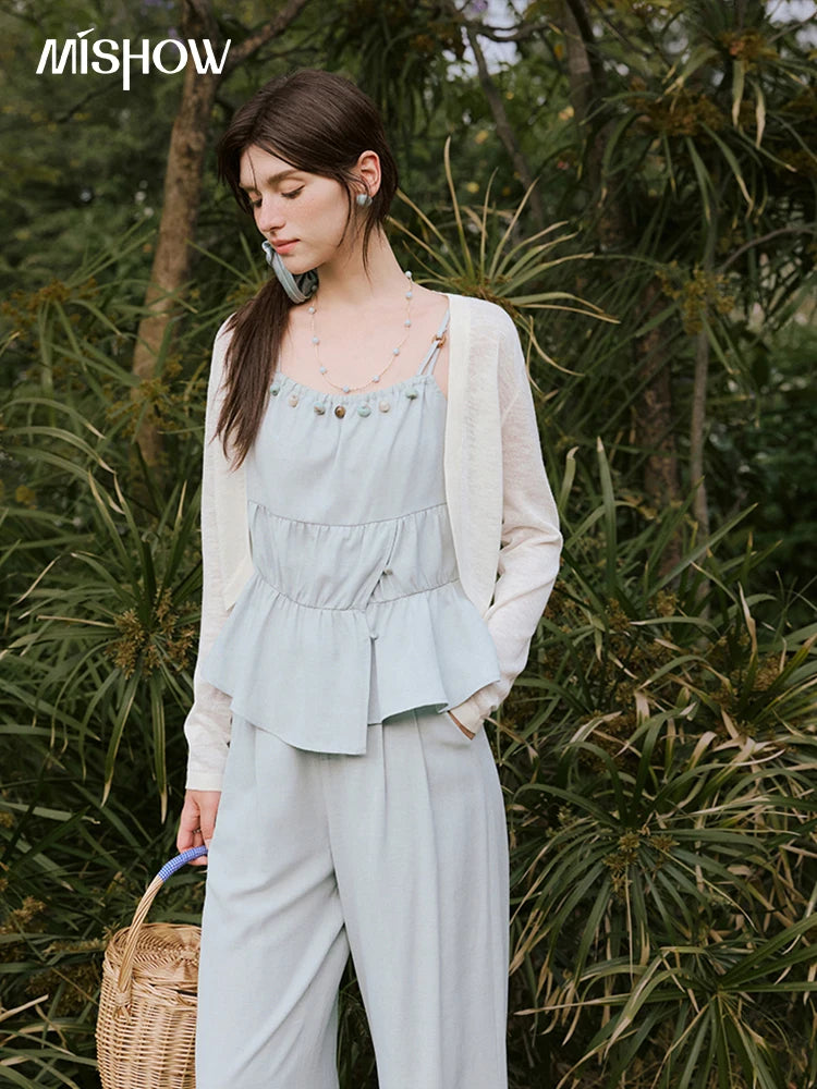 Mishow Solid Sleeveless Top & High Waist Wide Leg Pants Set MXE33T0547
