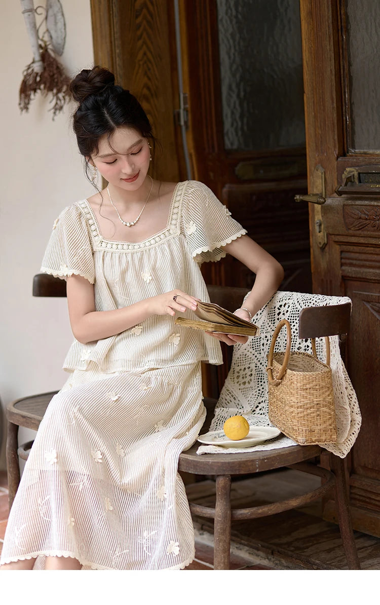 MISHOW Butterfly Flying Sleeve Blouse & Elastic Waist Skirt Set MXD29X1559
