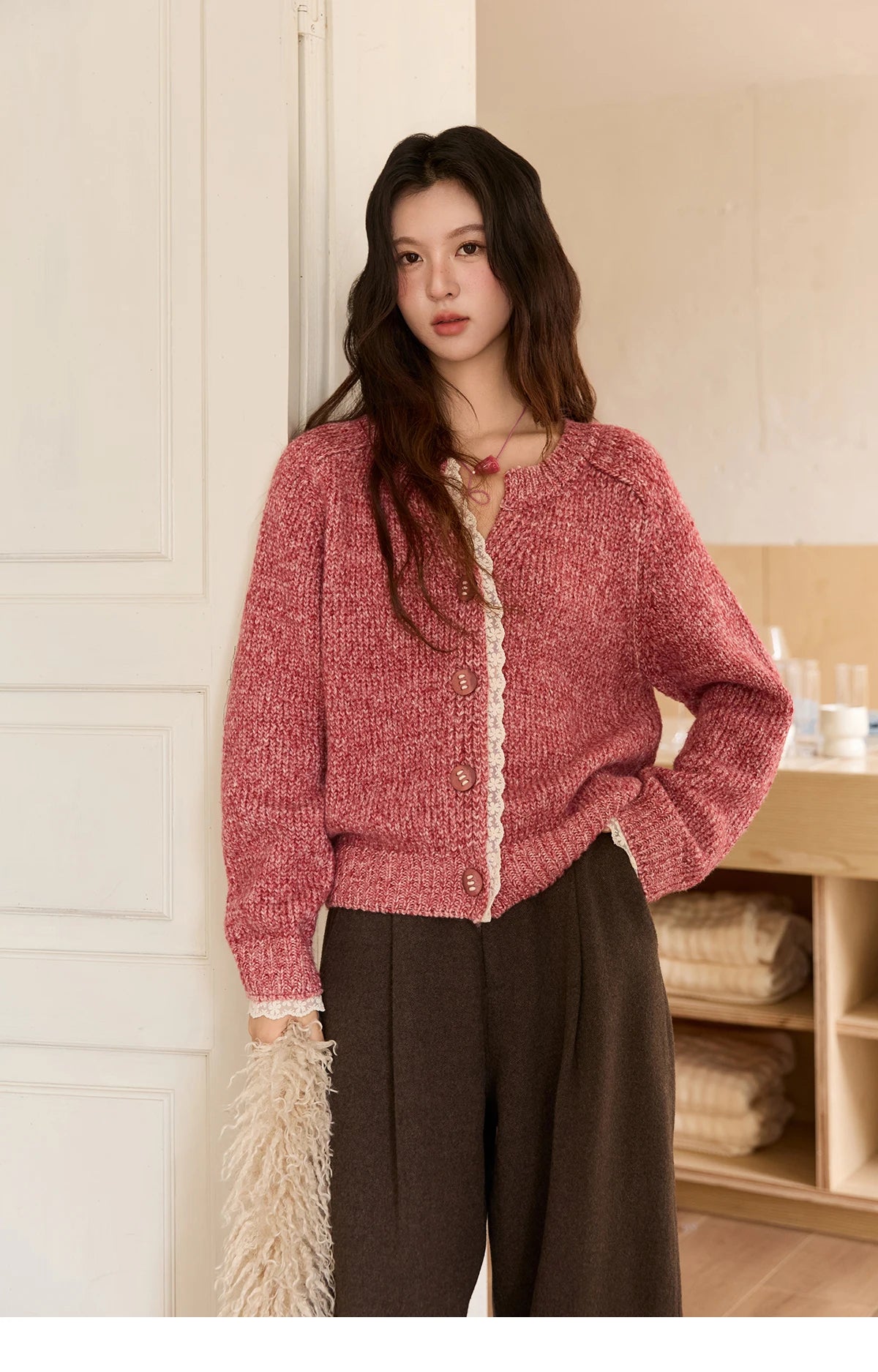 Mishow Elegant Lace V-Neck Wool Cardigan MXE51Z2548