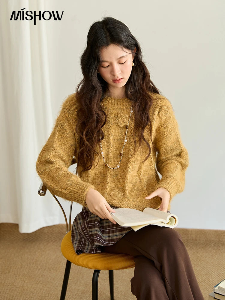 Mishow Retro Yellow 3D Rose Embroidery Pullover MXE47Z2563