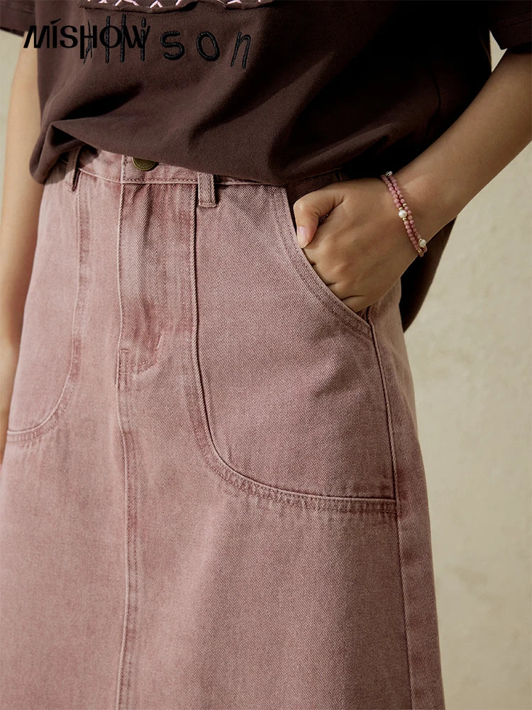 MISHOW High Waist Slim Denim Skirt Straight Pockets MXD44B0506