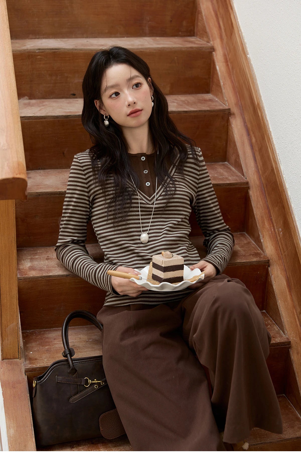 MISHOW Brown Wide-Leg Pants High Waist Drape Trousers MXE51K1094