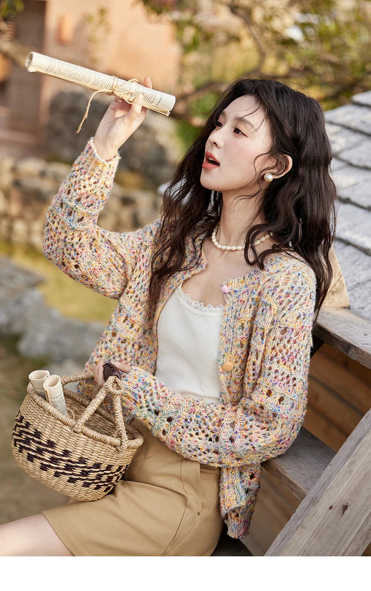 Mishow Rainbow Button Hollow Knit Cardigan MXE13Z1110