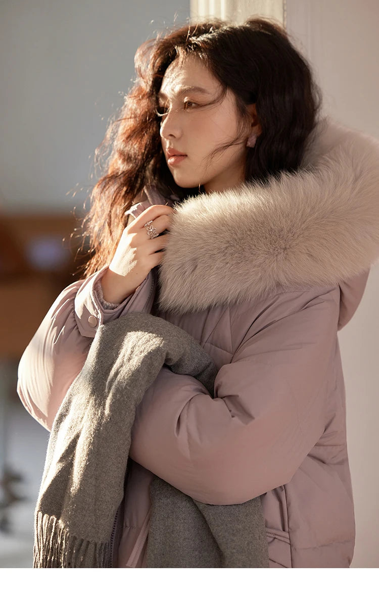Mishow Long Hooded Fox Fur Collar Down Coat MXD56Y0054