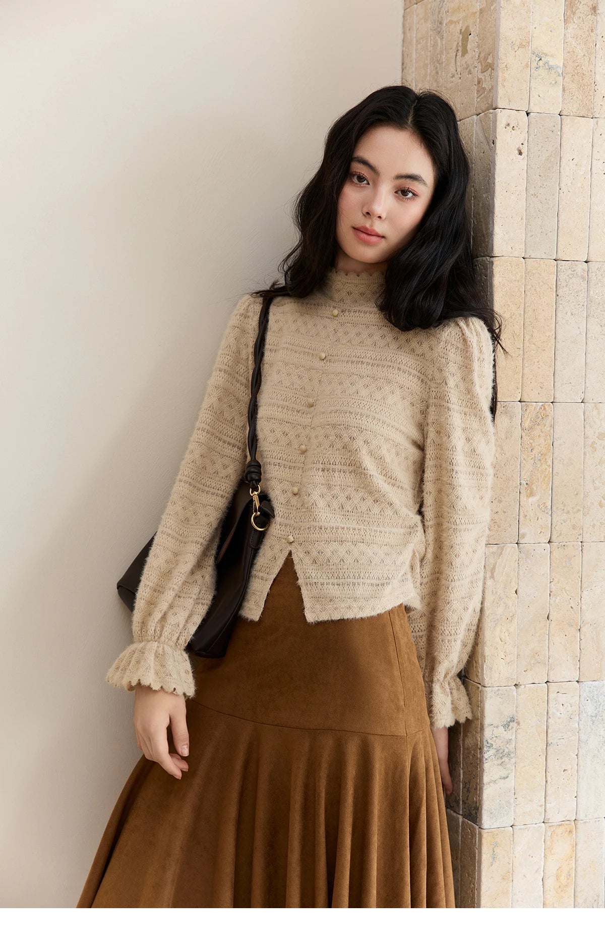 Mishow Elegant Half-High Collar Lace Shirt MXE48X2501