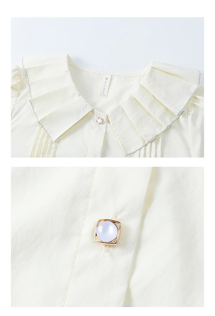 MISHOW Tucker Pleats Doll Neck Shirt Ruffled O Neck MXE12C0401