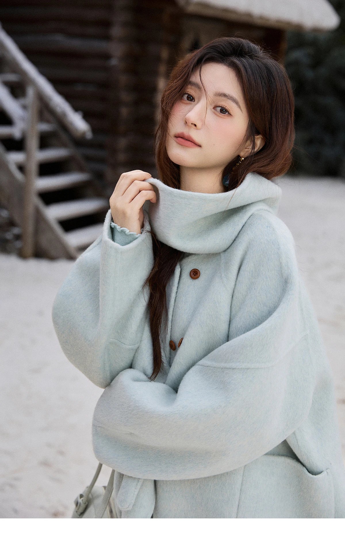 Mishow 100% Wool Mint Green Double-Faced Coat with Scarf & Gloves MXE92W1014