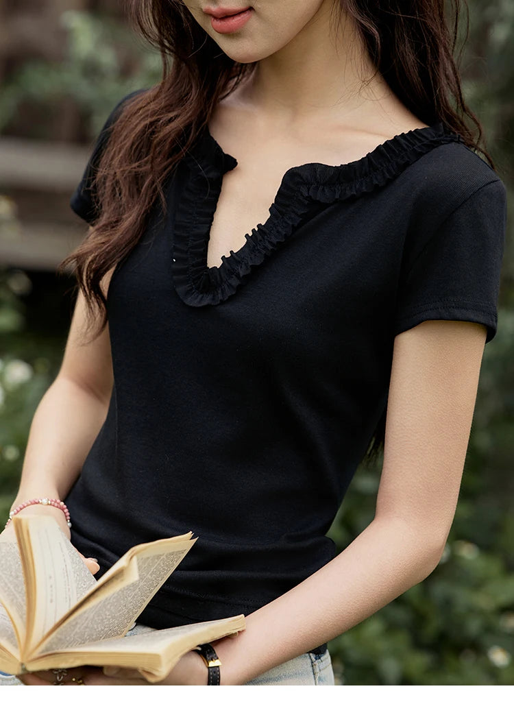Mishow V-Neck Solid Straight Shoulder Tee MXE35T0562