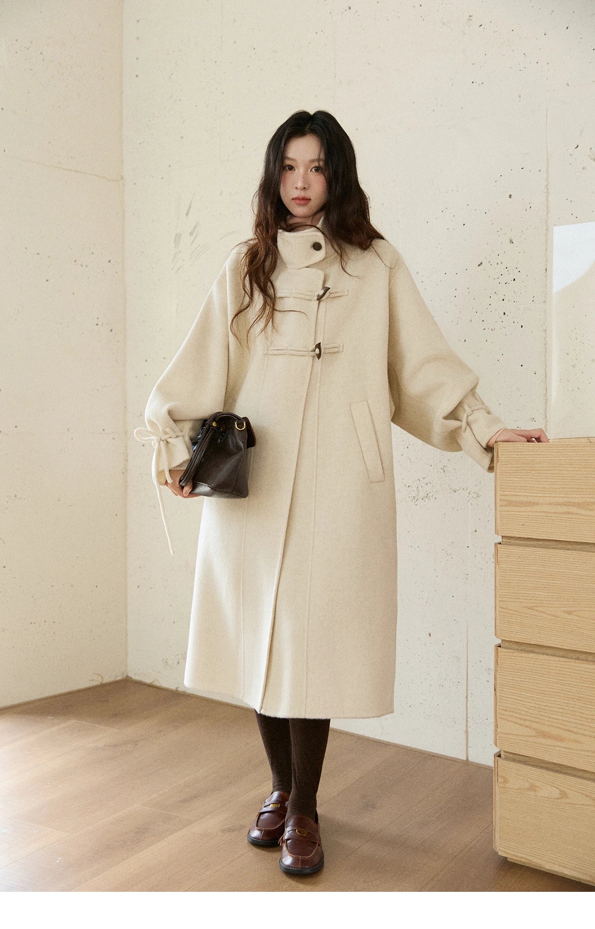 Mishow Yellow 100% Wool Double-Faced Turtleneck Coat MXE51W0902