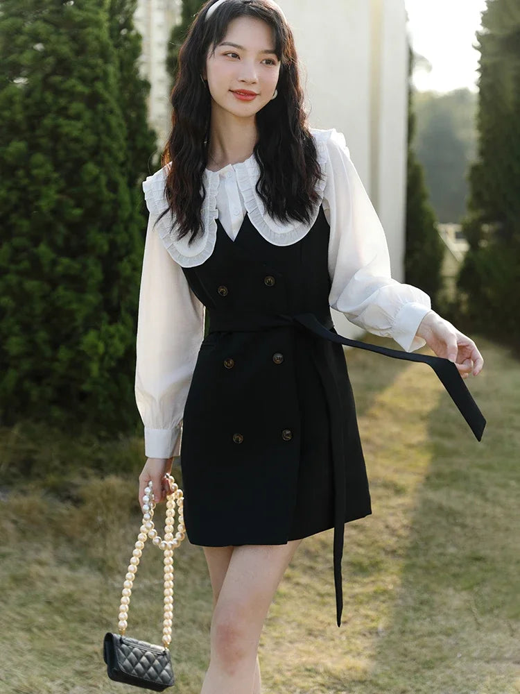 Mishow Korean Doll Collar Vest & Shirt Dress Set MXB12C0199